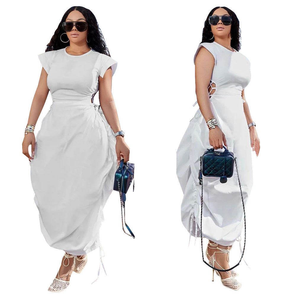 Summer Women Round Neck Solid Dress