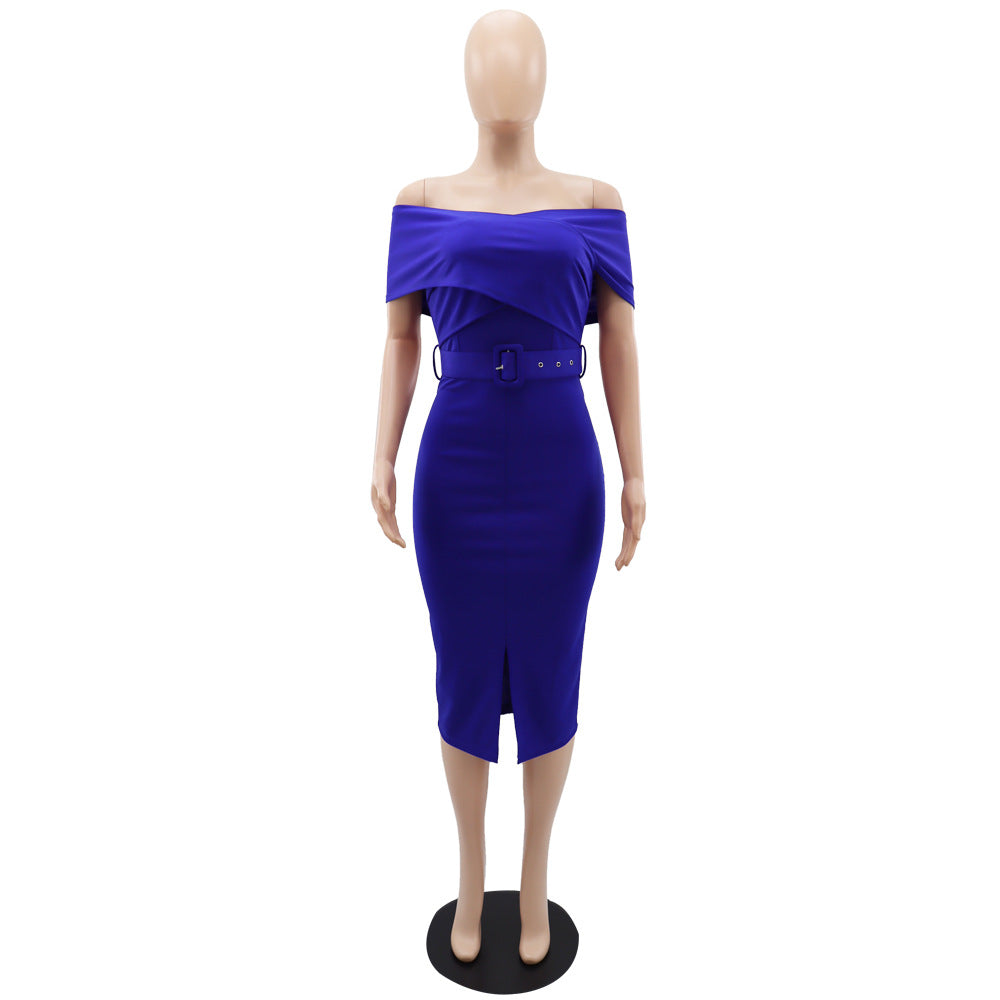 Chic Slit Slim Waist Mid Length Bodycon Gown Slim Women's Dress 13