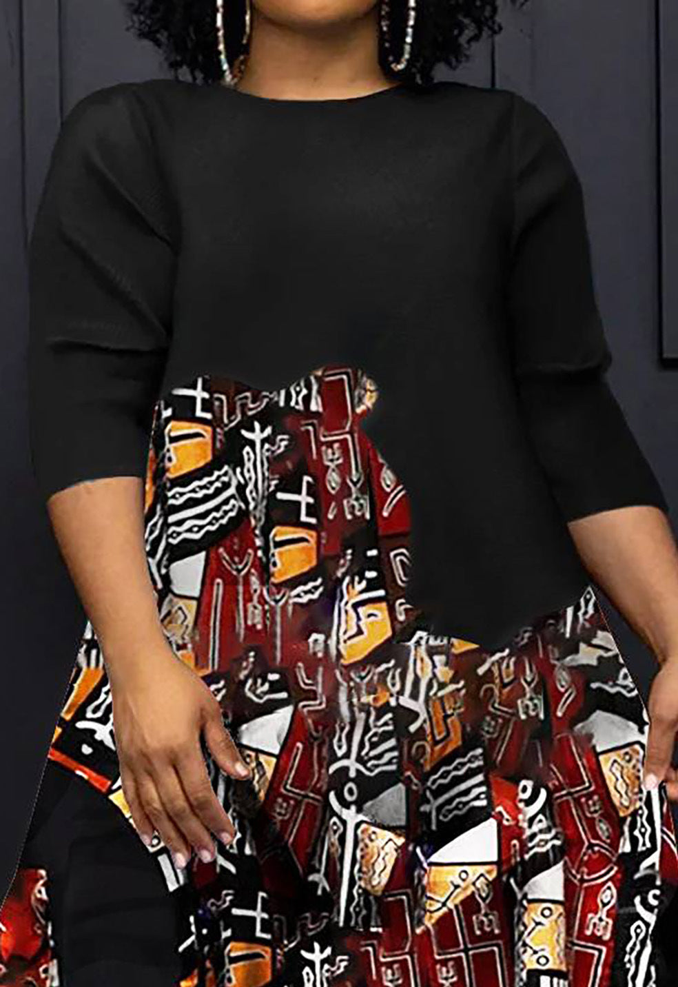 Women Round Neck Casual Contrast Print Dress 8