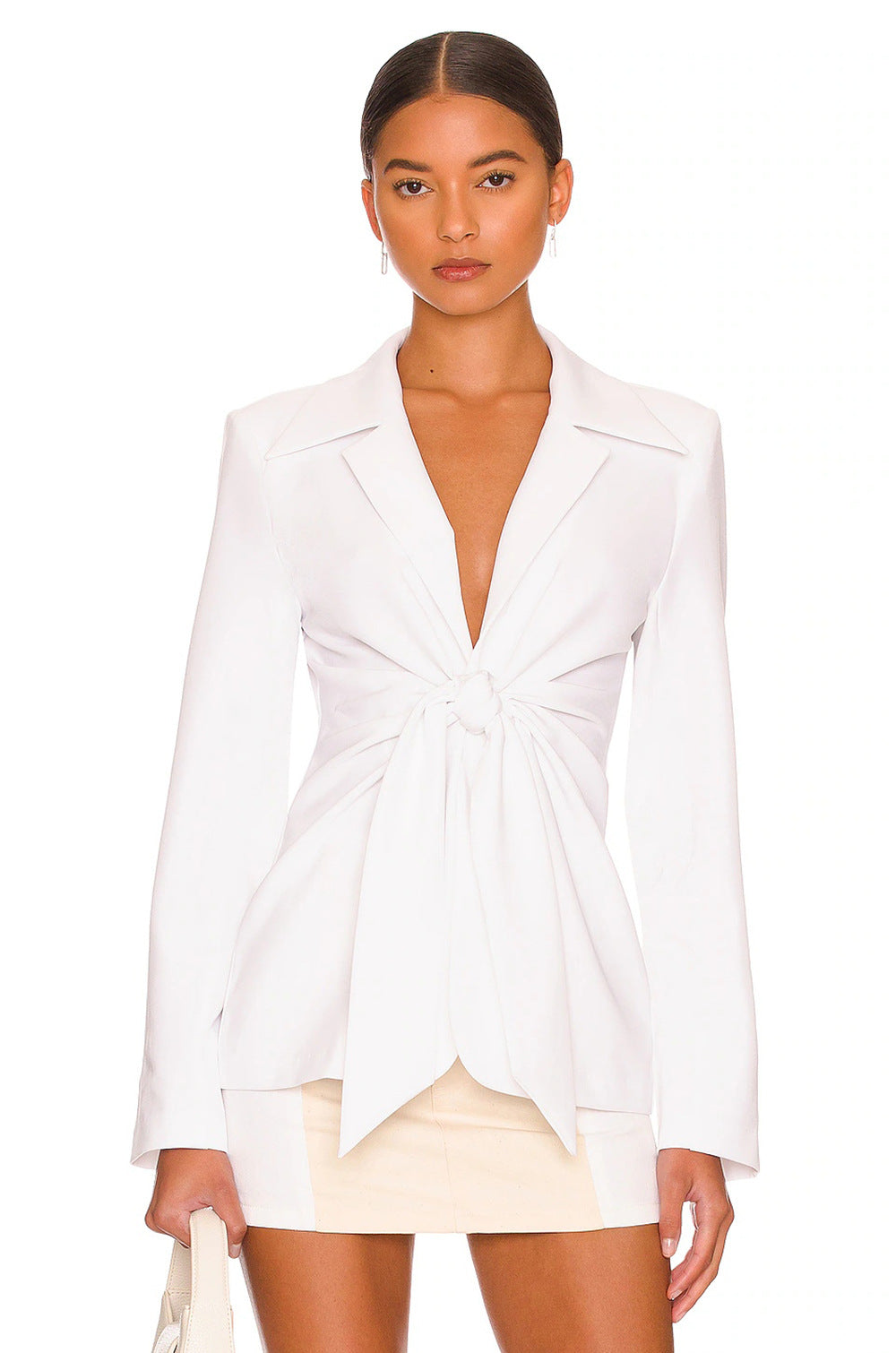 Tie Slim Waist Blazer Autumn Winter Chic Career Turndown Collar Long Coat 3