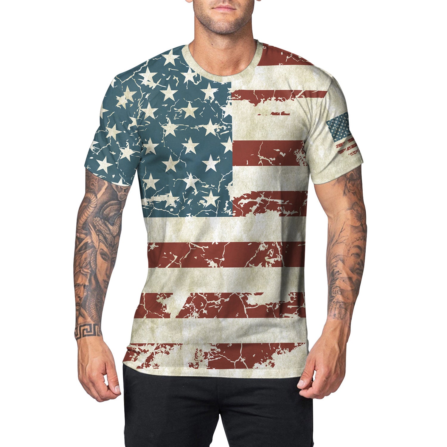 Men's American Flag Print T-Shirt Round Neck Short Sleeve Top 5