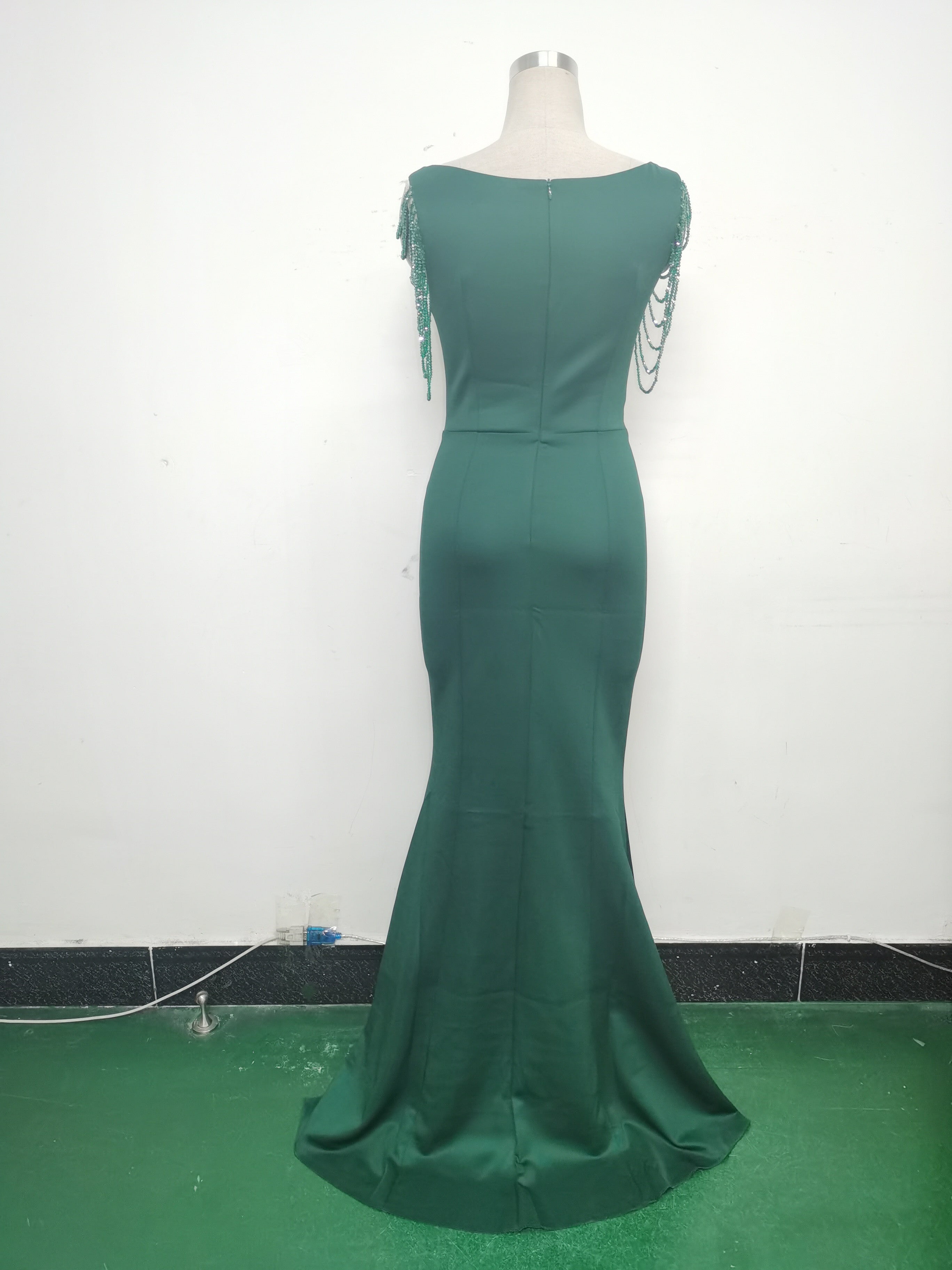 Women Beaded See-Through Mesh Split Evening Dress 34