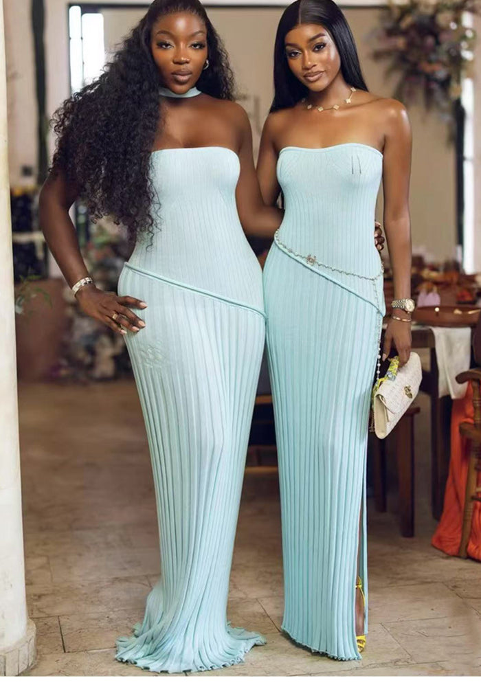 Women spring Summer Strapless twist flower split dress