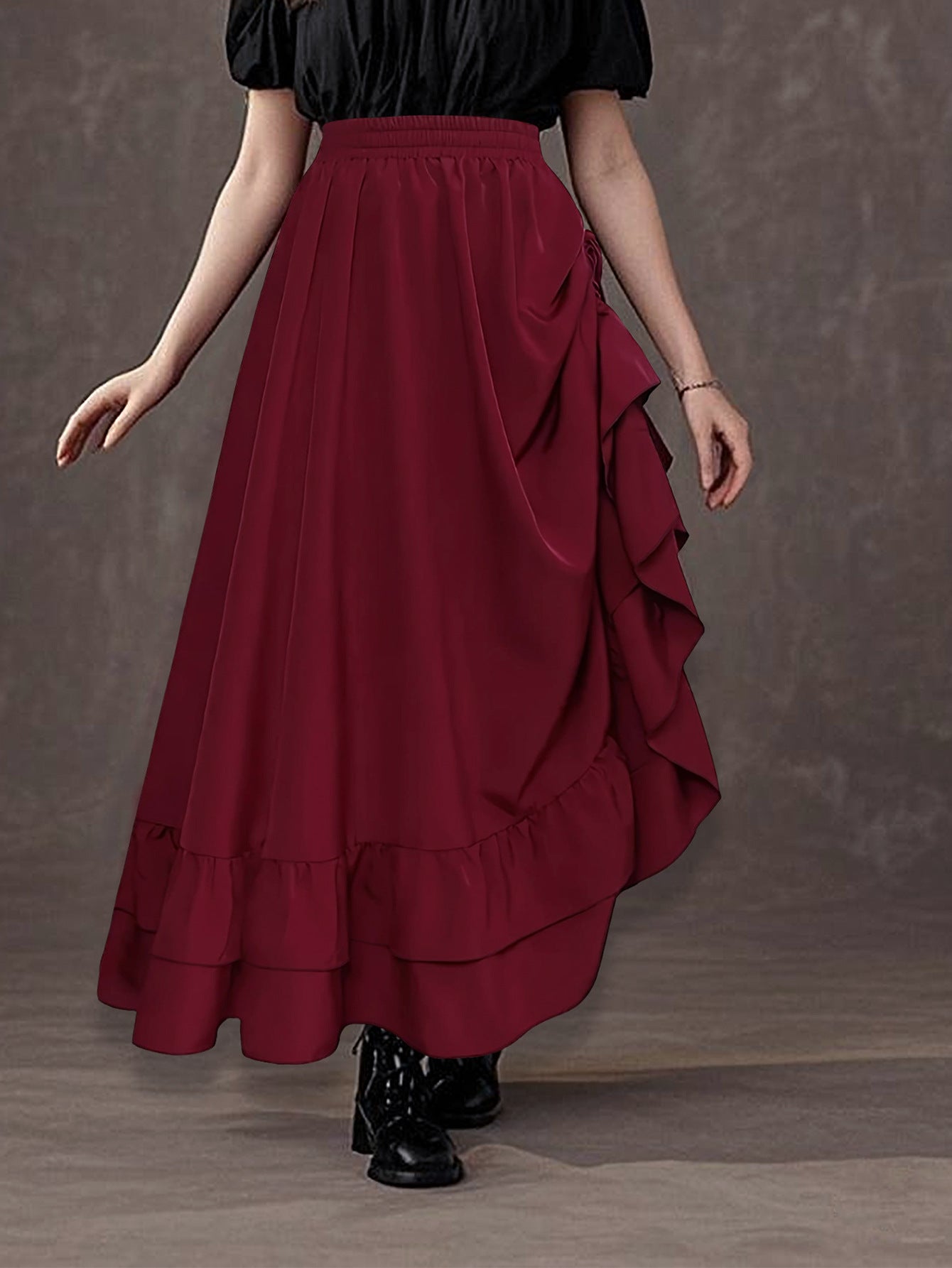 Women's Elegant Side Drawstring Pleated Long Skirt 7