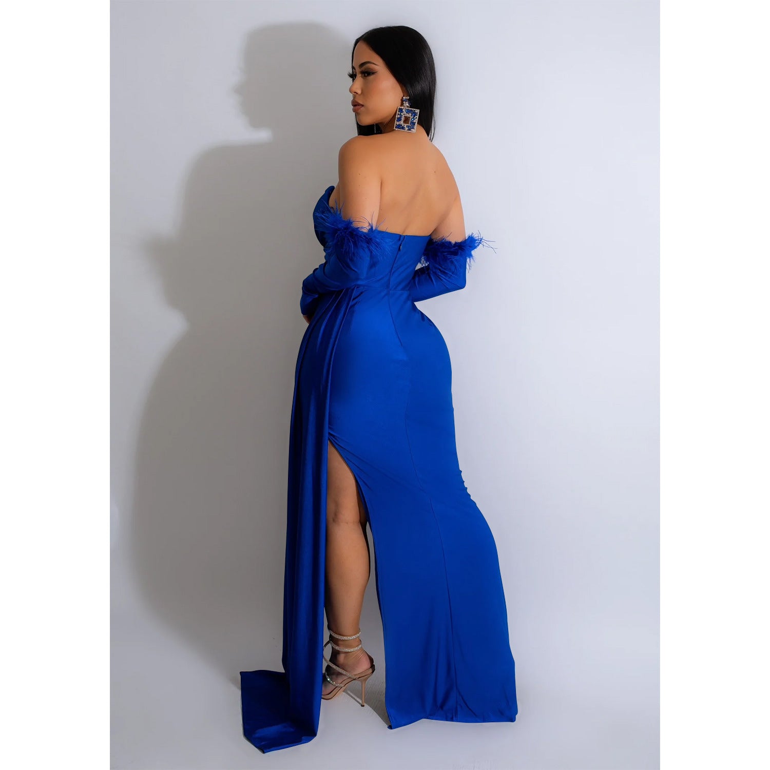 Fashion Women's Solid Color Pleated Low Back Slit Maxi Dress 14