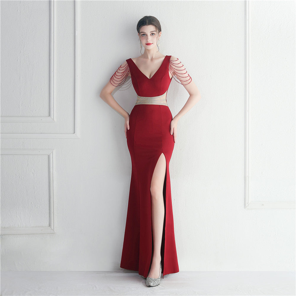 Gown Beaded Beaded Officiant Wedding Long Evening Dress