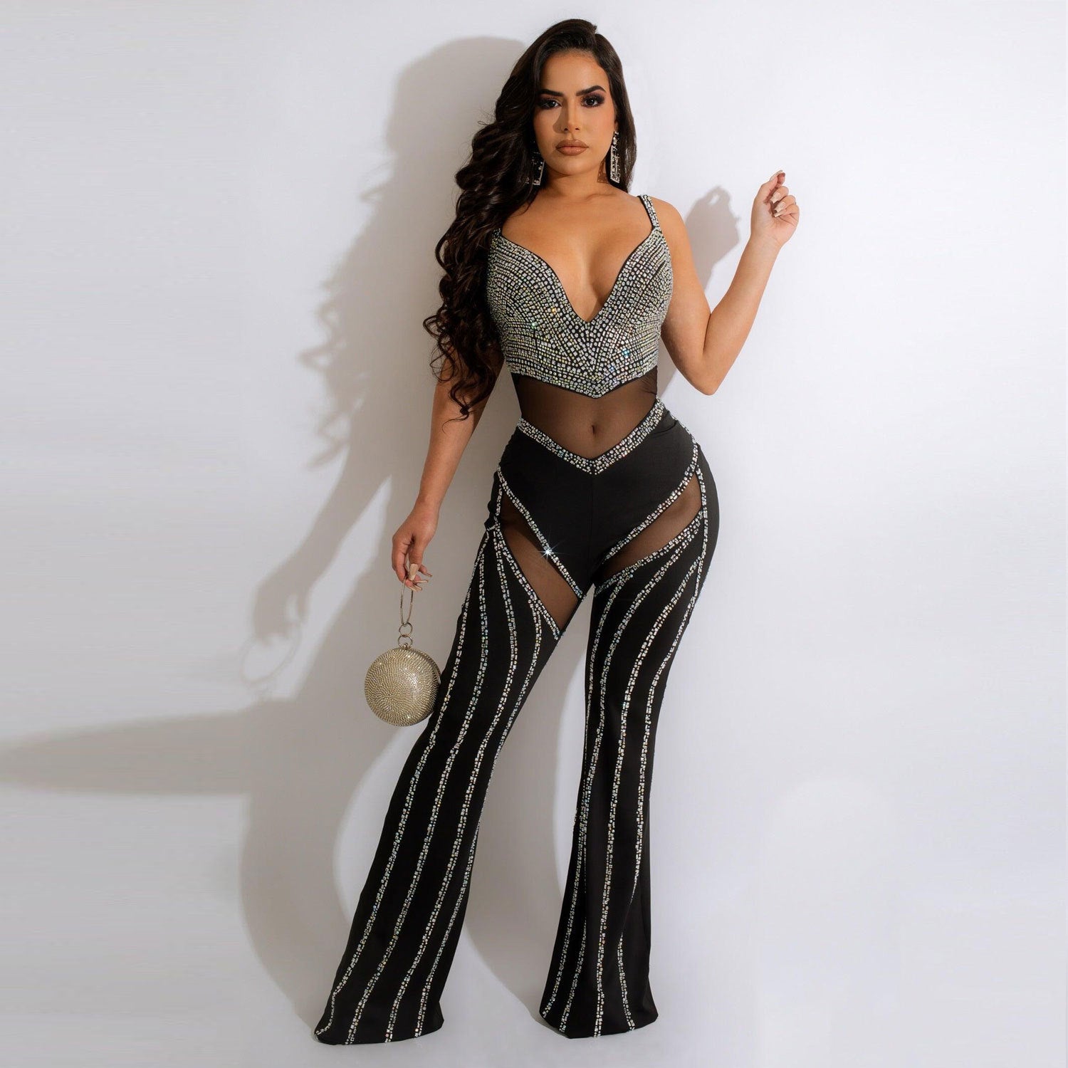 Sexy See-Through Deep V Sling Beaded Jumpsuit 10