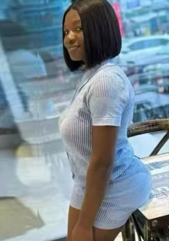 Women Summer Round Neck Hollow Crochet Short Sleeve Knitting Top and Shorts Two-piece Set