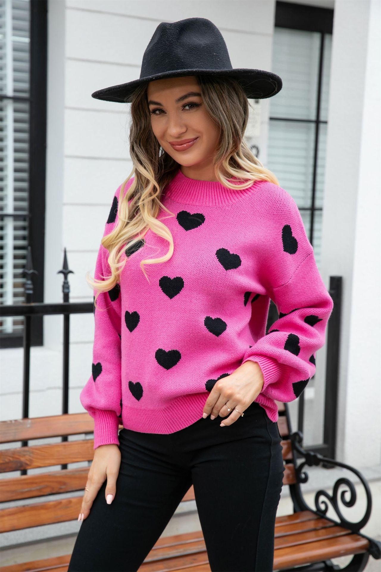 Women's Valentine's Day Sweater Heart Print Knitting Shirt 4
