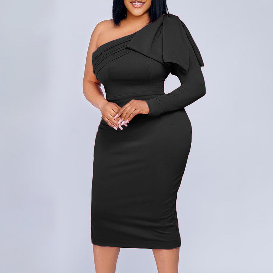 Plus Size Women'S Slash Shoulder Solid Fashion Sexy African Bodycon Dress 4