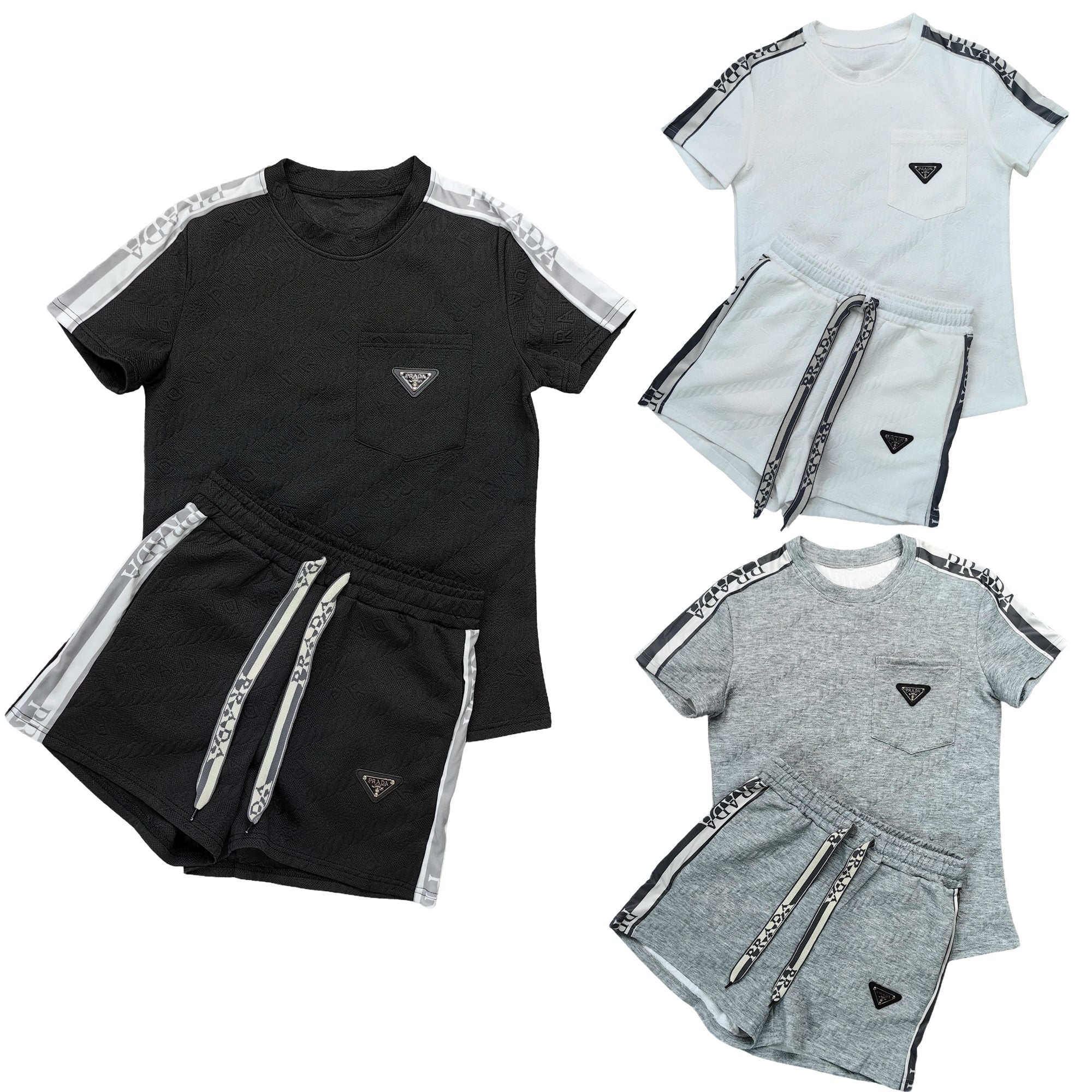 Women embossed short sleeve Top and shorts two-piece set 19