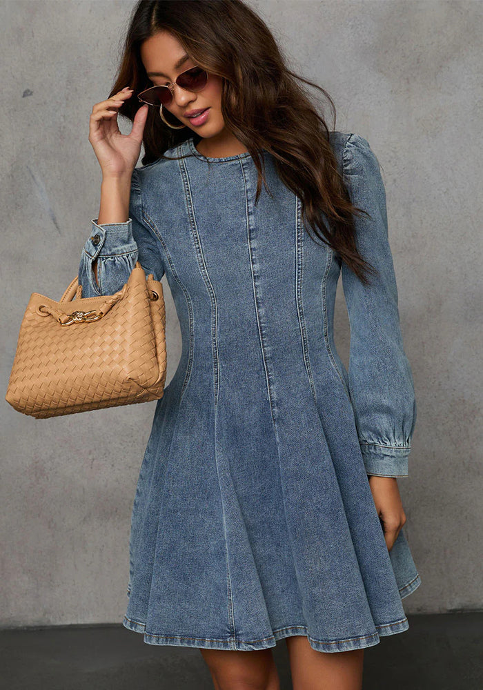 Women autumn denim long-sleeved dress