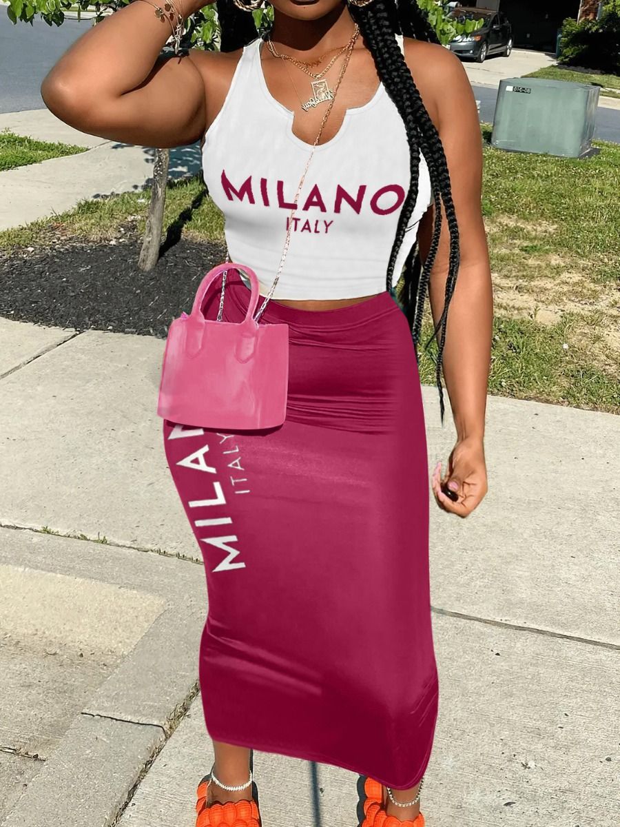 Summer printed vest long skirt 2-piece set 3