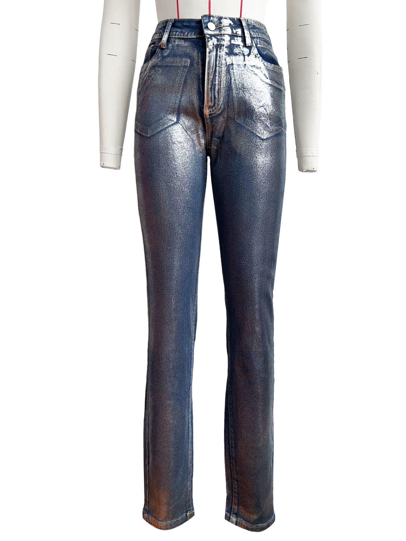 Women Shiny Hot Silver Stretch Denim Pant 6