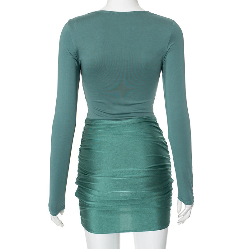 Autumn Fashionable Pleated Slim Waist Evening Dress For Women 7