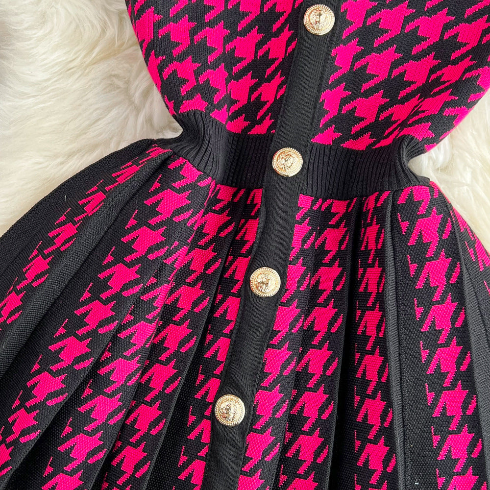 Summer Halter Neck Sleeveless Slim Waist A-Line Knitting Dress 9