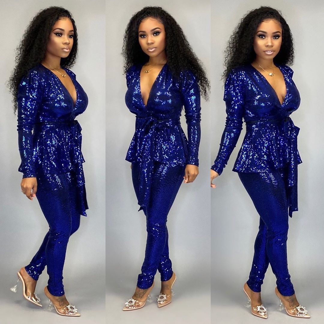 Women'S Slim Fashion Shiny Long Sleeve Suit With Belt 6