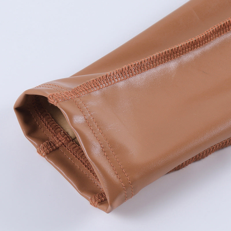 short coat women's spring long-sleeved ultra-short zipper leather coat 15