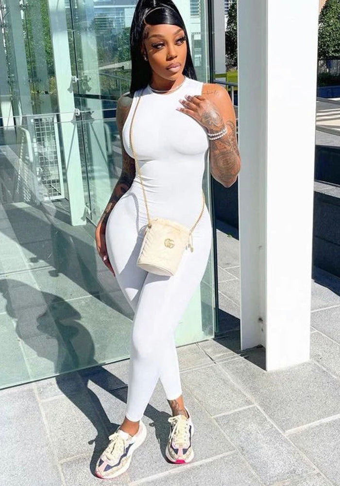 Women Summer American Sleeveless Solid Jumpsuit