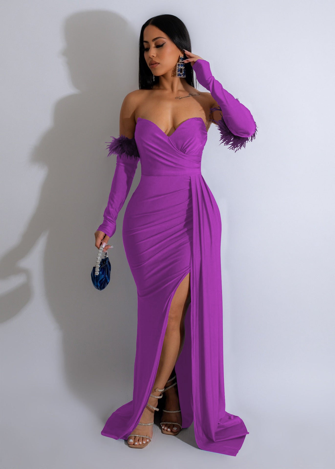 Women's Slit Long Sleeves Evening Dress 4