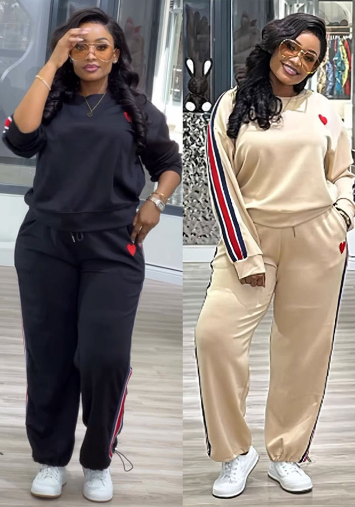 Women Patchwork Contrast Ribbon Top and Pants Two Piece Set