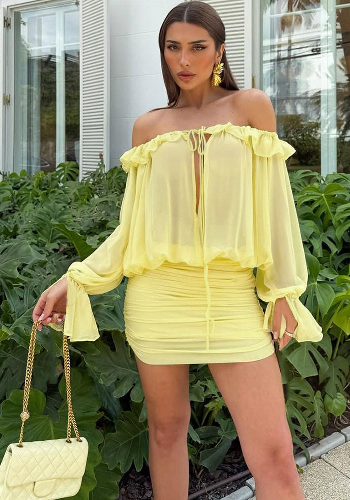 Women Fall Sexy Off-Shoulder Hollow Lace-Up Solid Bodycon Dress