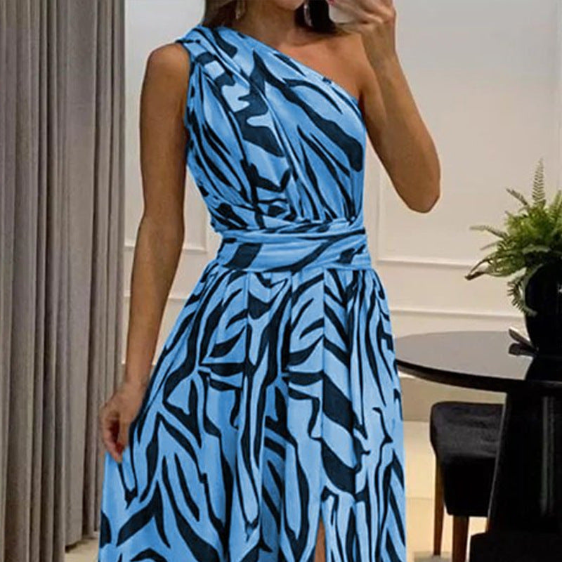 Summer Women'S Sexy One Shoulder Sleeveless Printed Long Maxi Dress For Women 5
