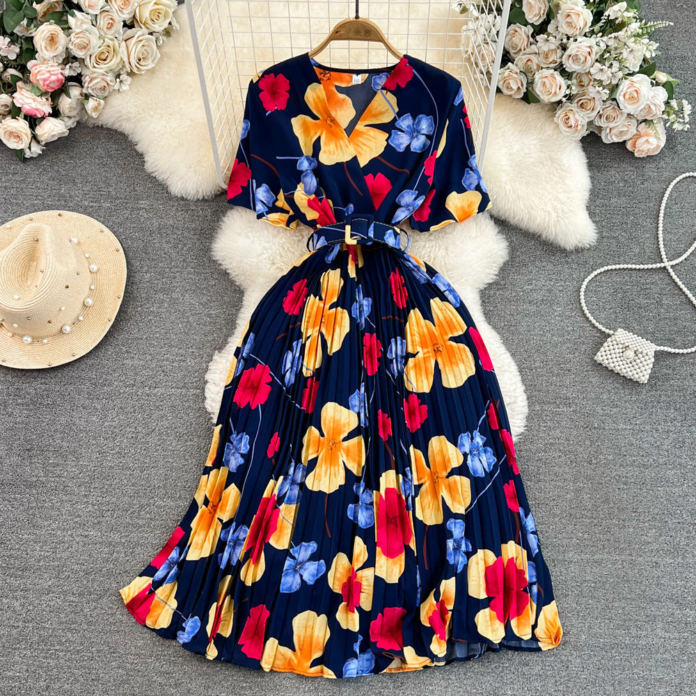 V-Neck Slim Waist Floral Maxi Dress 9