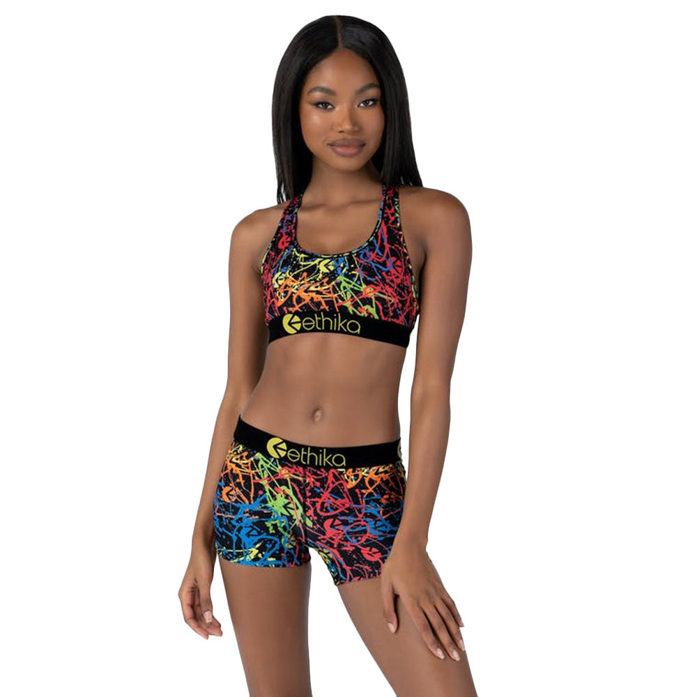 Women's Spring/Summer Slim Style Printed Sports Two-Piece Shorts Set 11