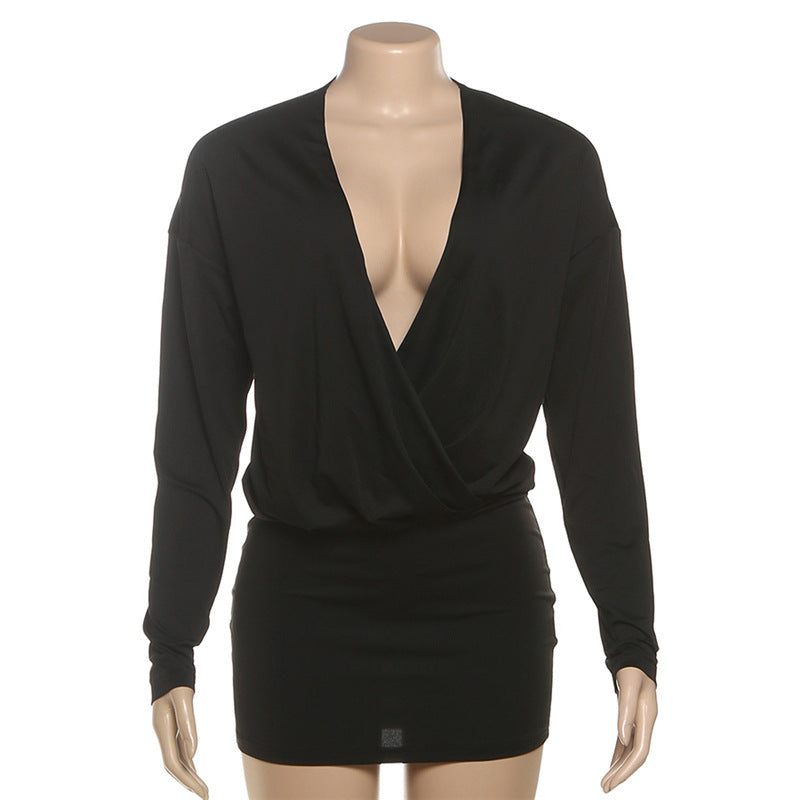 Autumn Outfit Sexy Fashion Deep V-Neck Long Sleeve Bodycon Dress 6