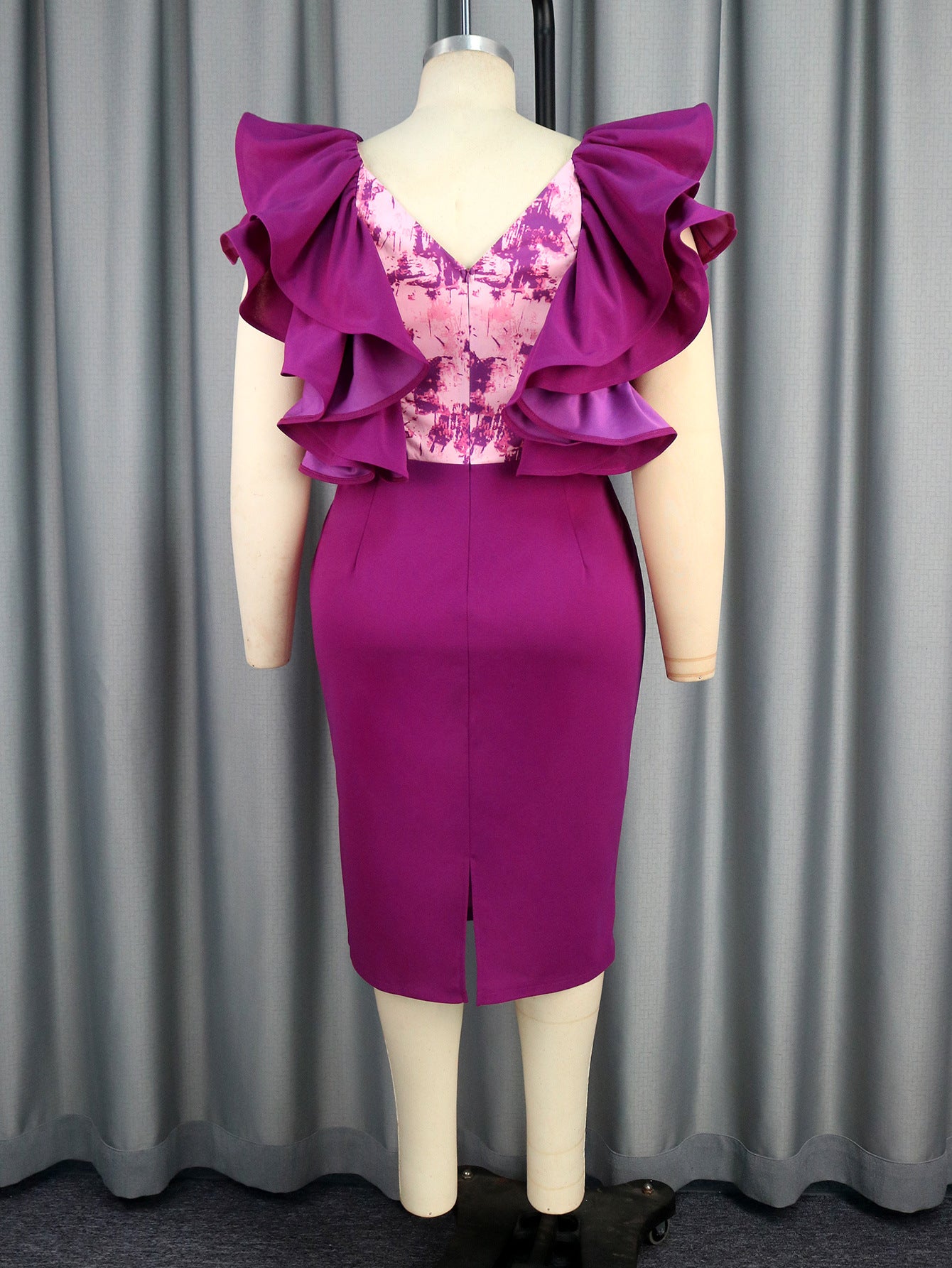 Ruffle See-Through Mesh Deep V Neck Bodycon Elegant Formal Party Dress 4