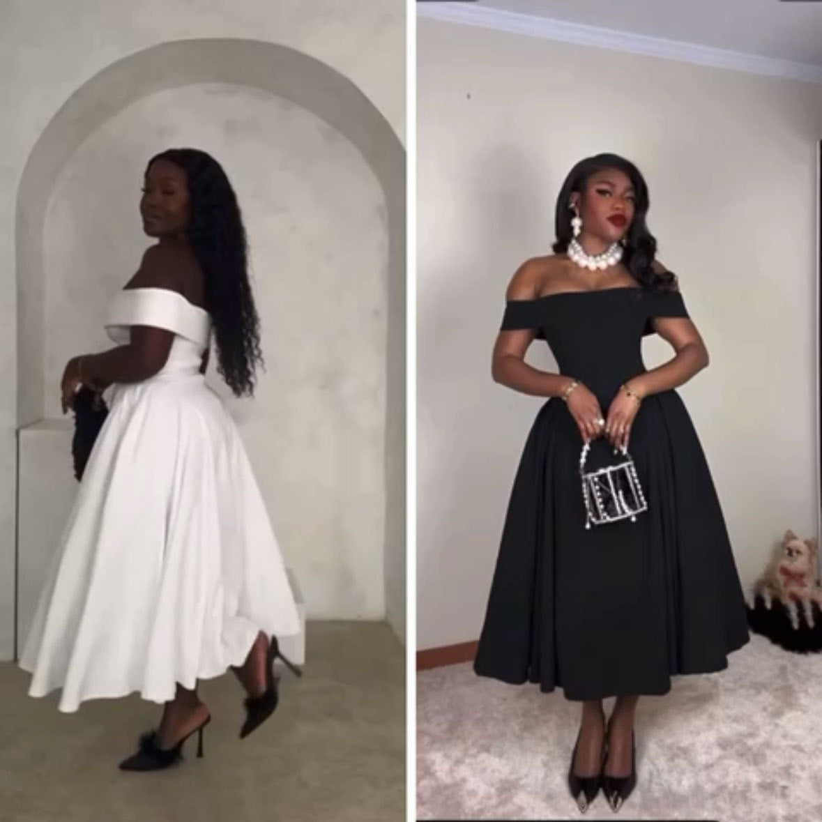 Women Elegant Solid Off Shoulder Formal Party Dress 5