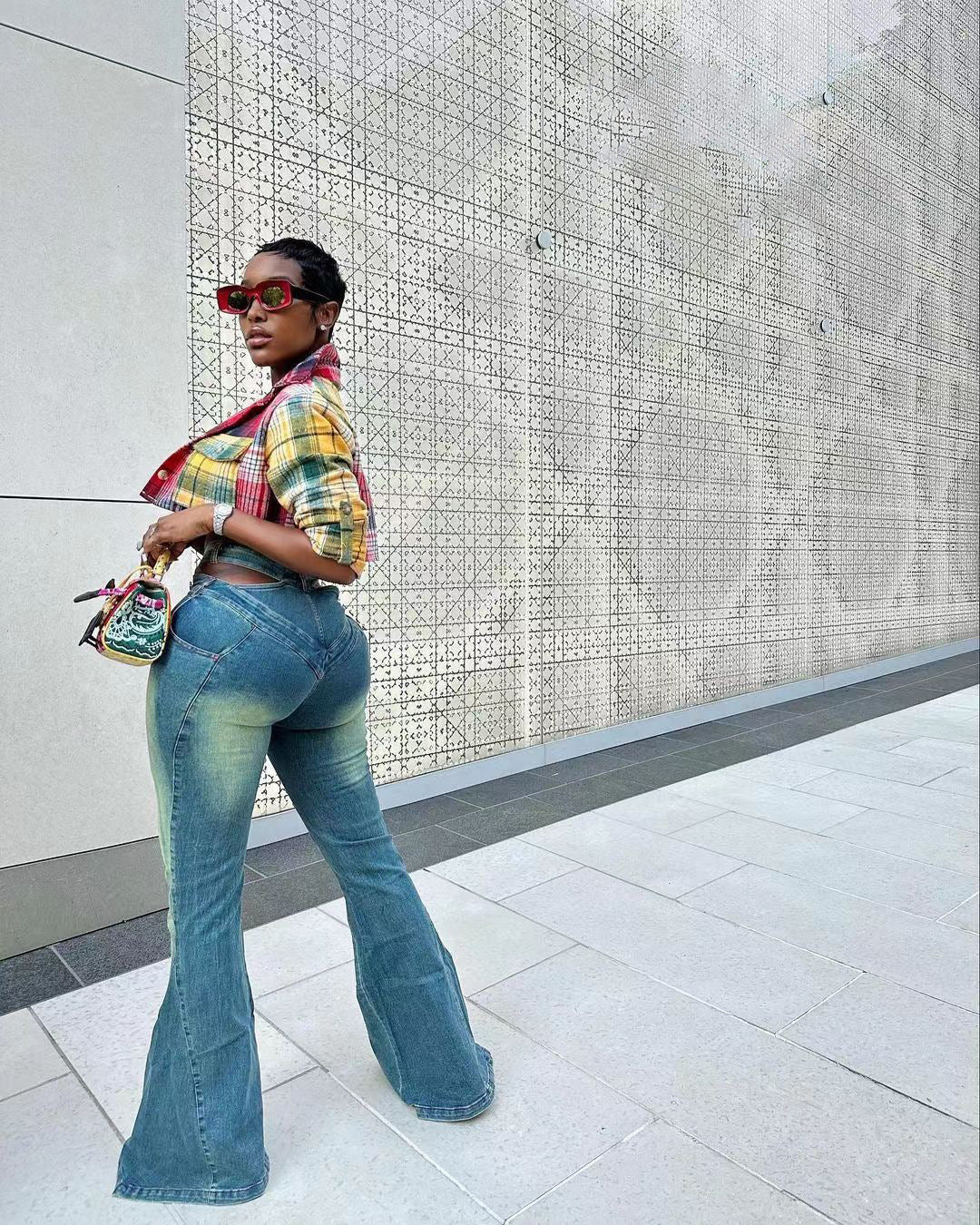 Women's fashion sexy zipper micro Bell Bottom Denim pants 9