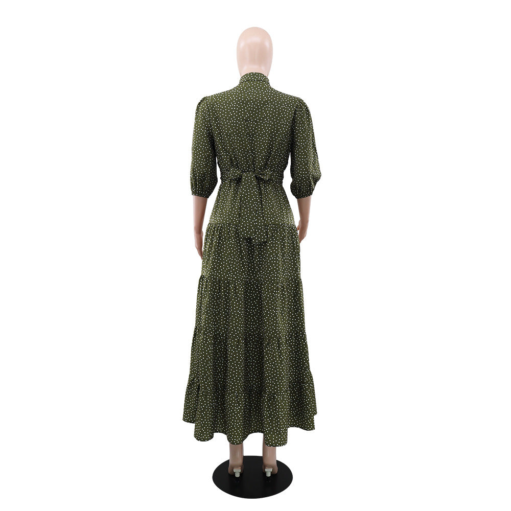 Polka Dot Casual Summer Short Sleeve Long Dress 5