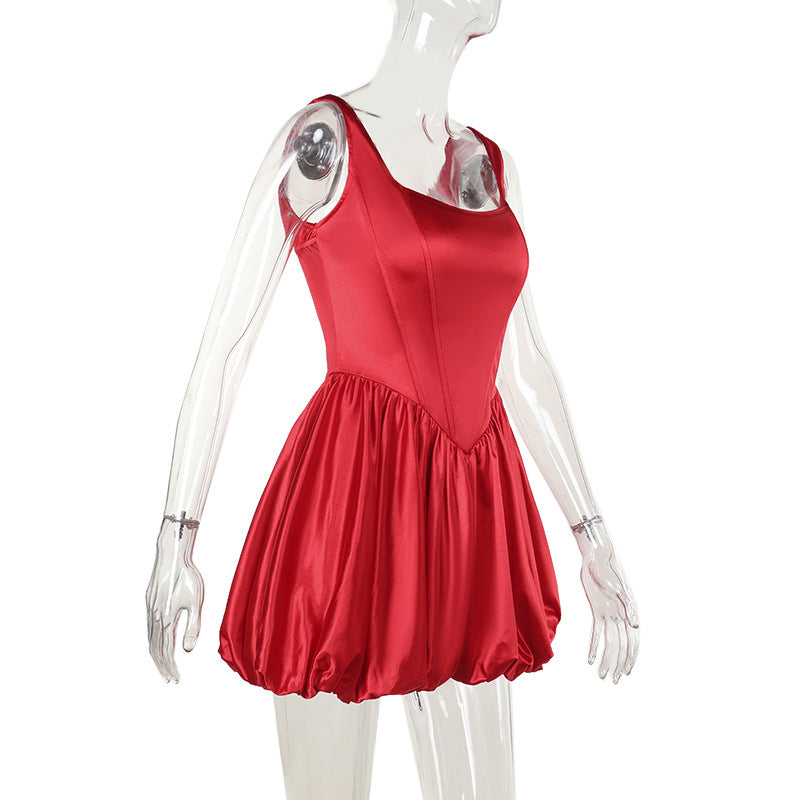 Autumn And Winter Chic Slim Waist Strap Bubble Dress 9