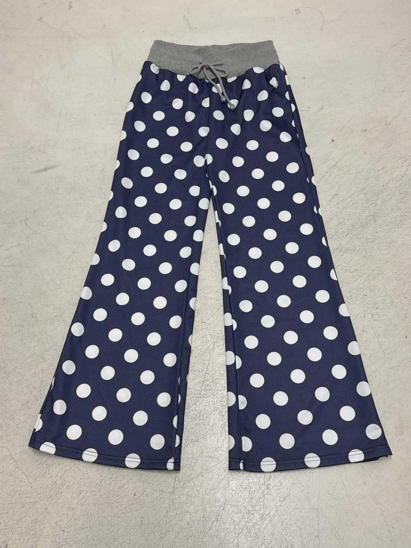 Women American-Style Casual Polka Dot Print Contrast Lace-Up Pants 7