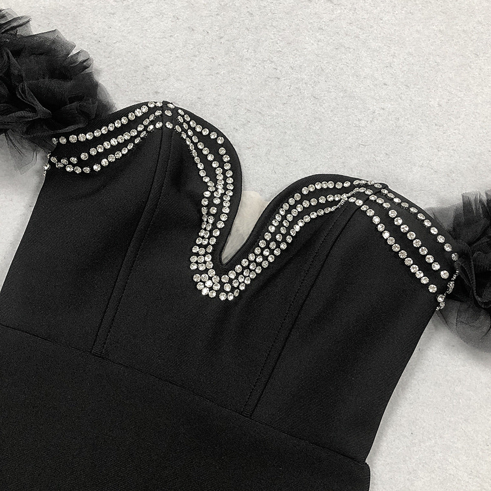 Women jacquard backless wrapped chest v-neck Beaded Maxi dress 10