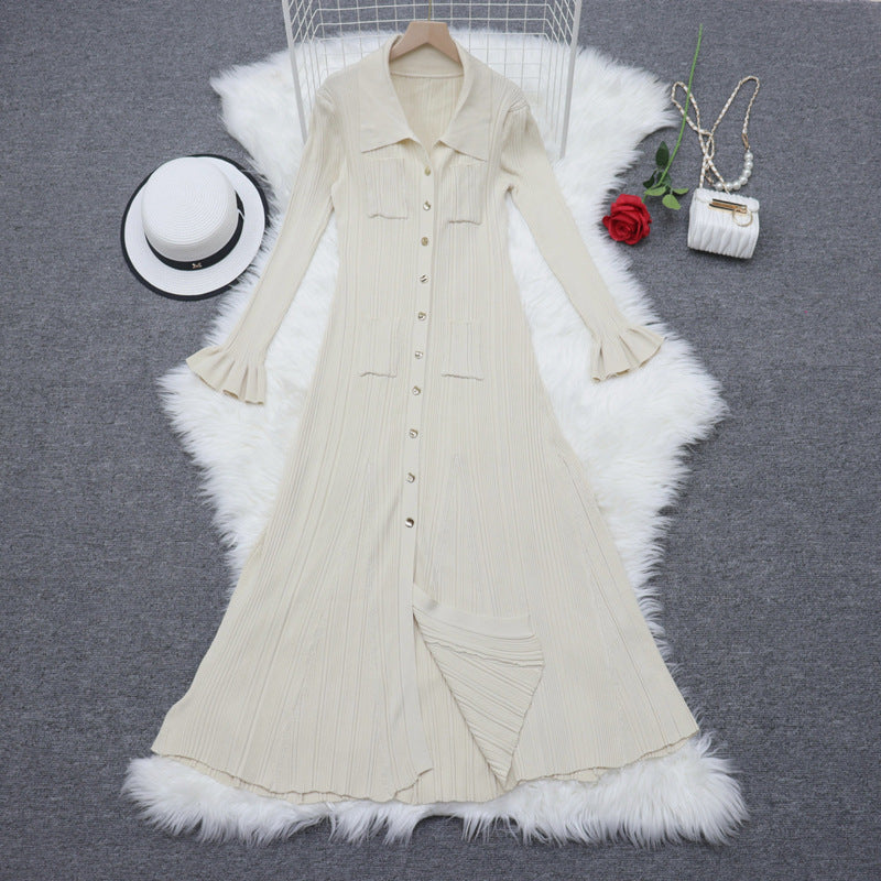 Long Sleeve Slim Waist Elegant Fall Winter Chic Knit Dress 4