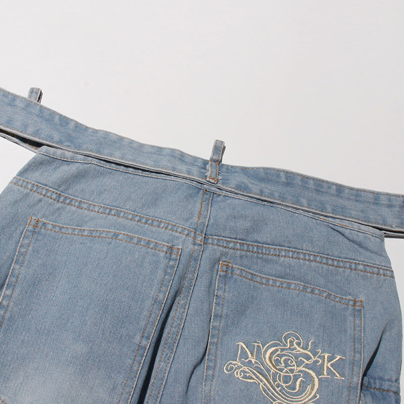 Women Street Denim Washed Cargo Wide-Leg Pants 20