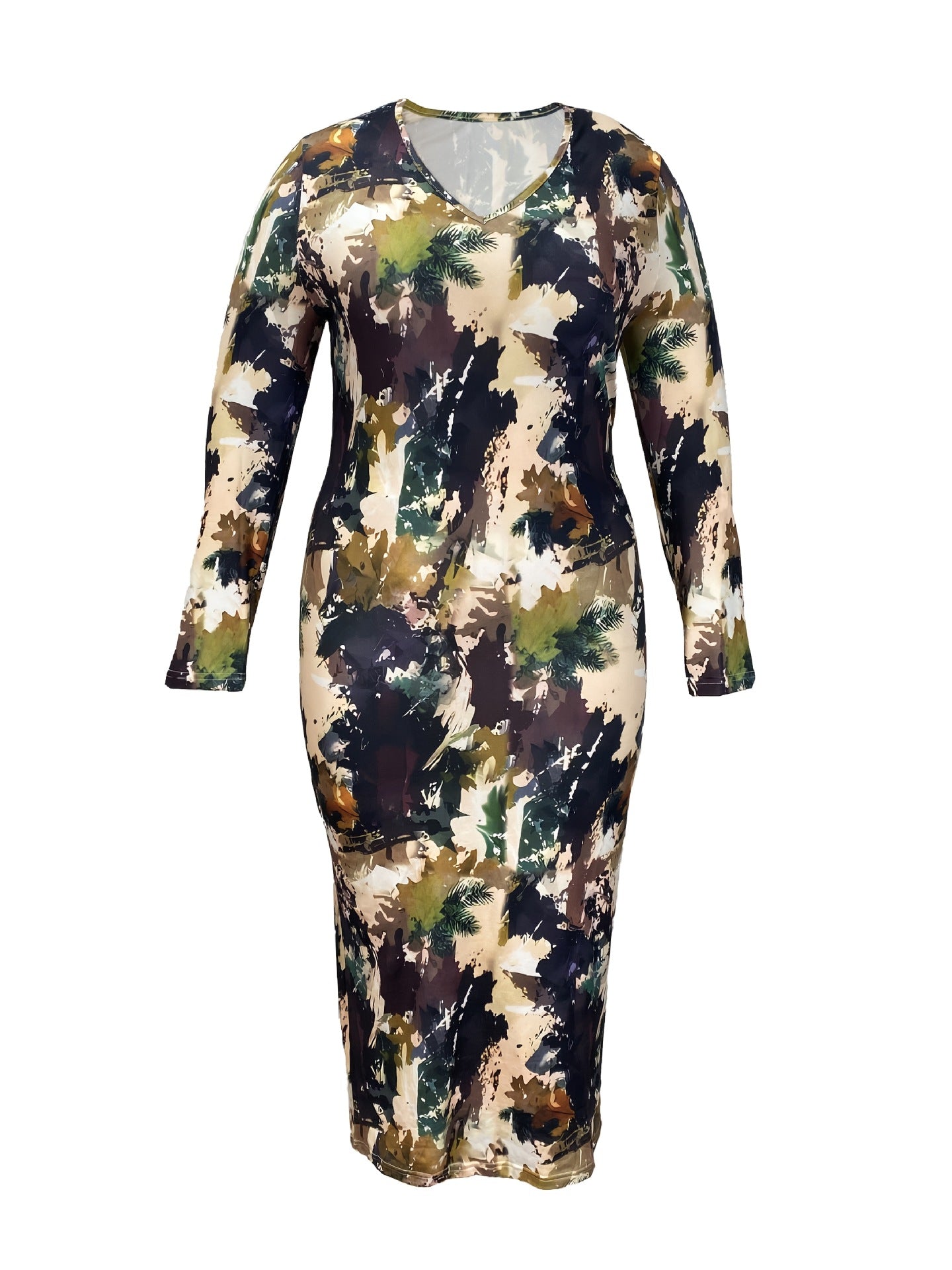 Women Printed V-Neck Long Sleeve Sexy Bodycon Dress 10