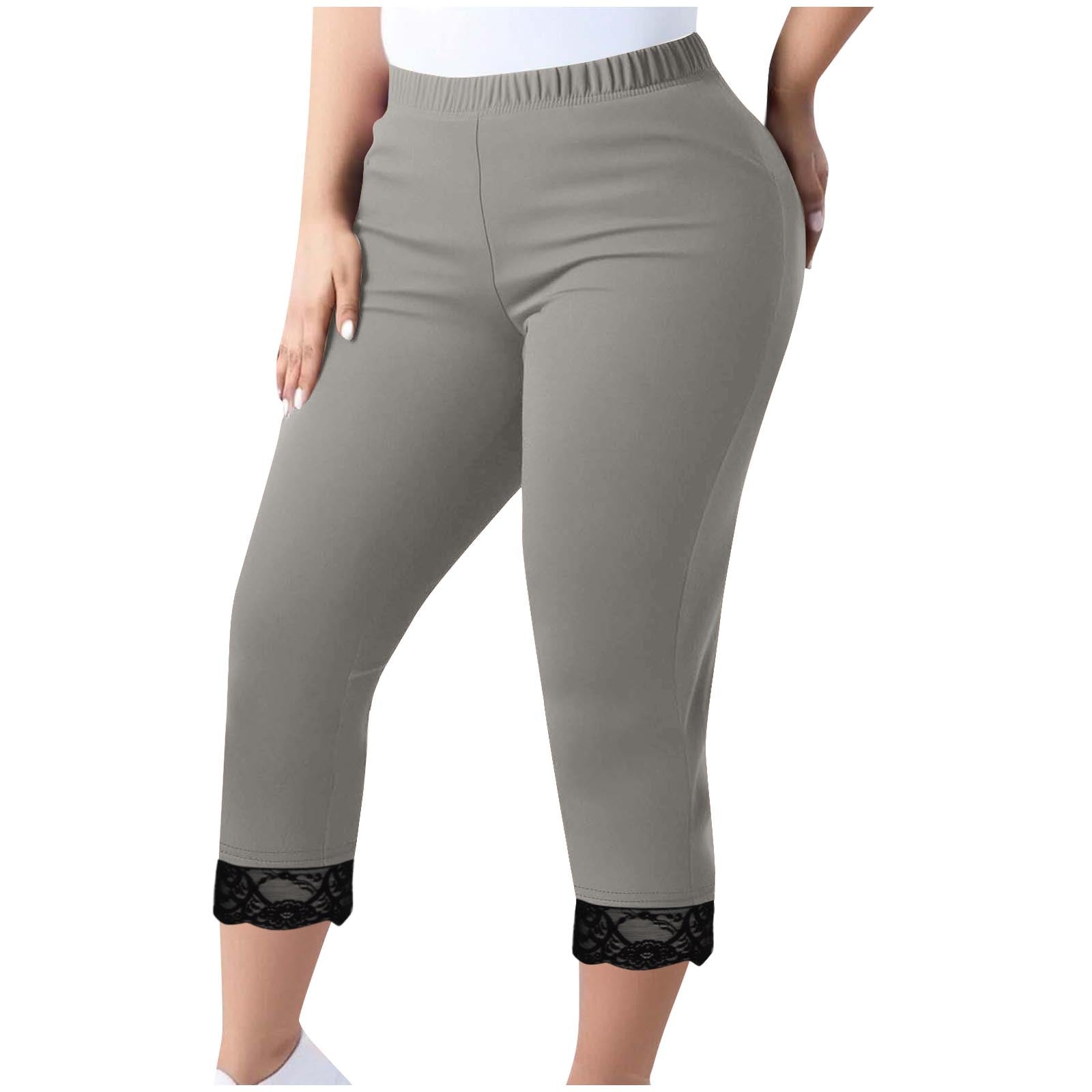 Women's Trousers Lace Capri Pants Plus Size Elastic Waist Tight Pants 9