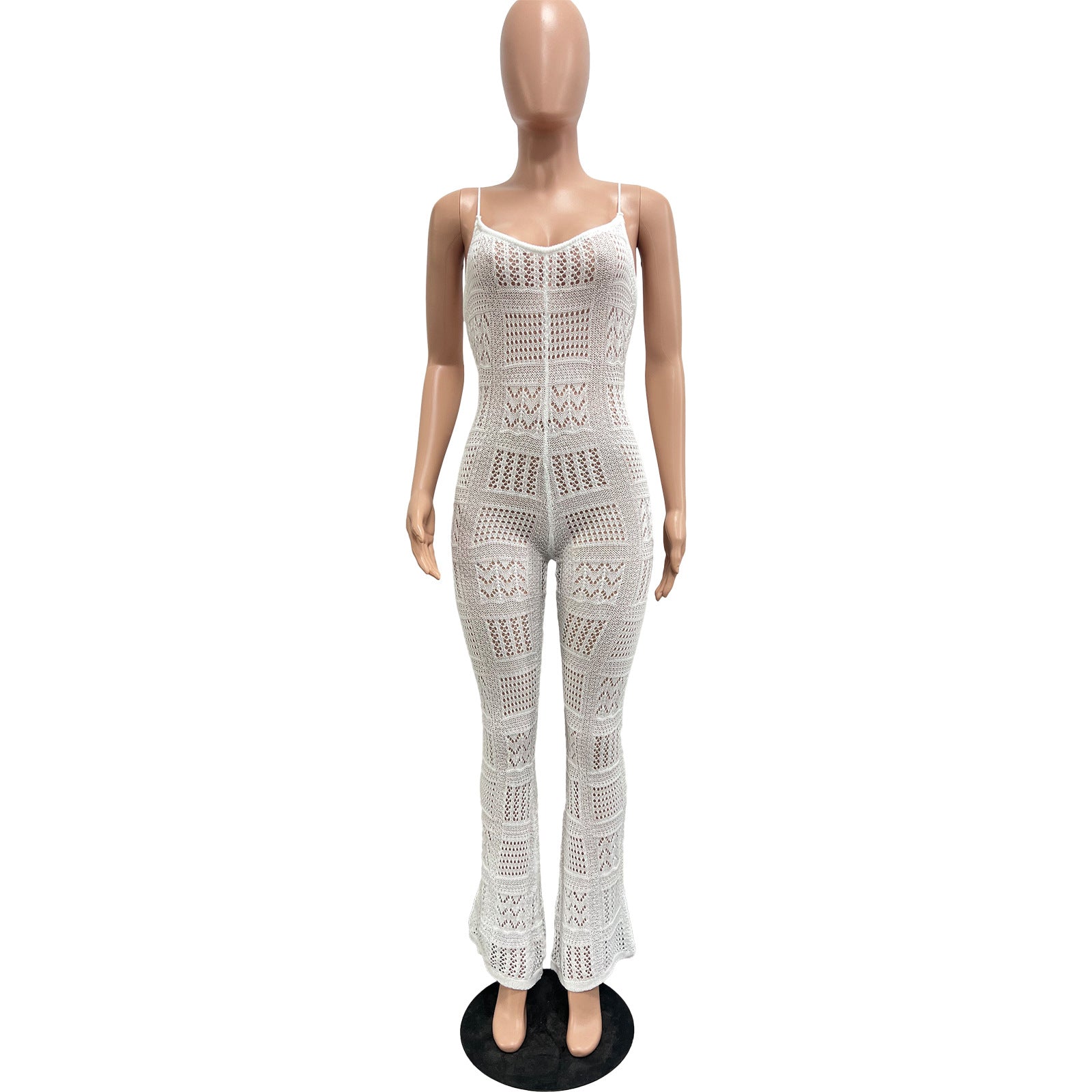 Women solid knitting sexy suspender hollow jumpsuit 9