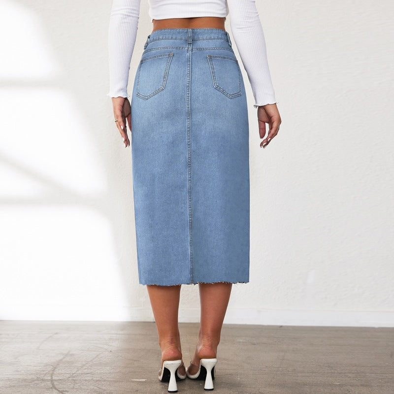 Retro Women's Midi Slit Denim Skirt 5