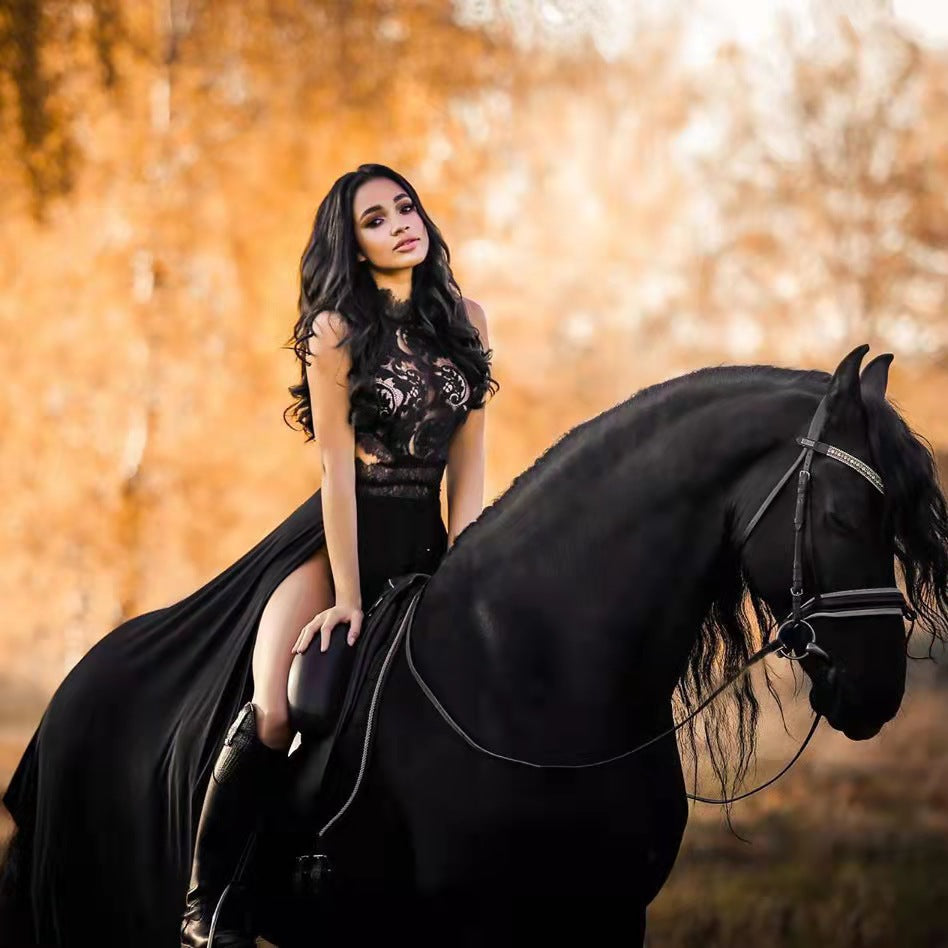 Sexy See-Through Lace backless high slit women's evening dress 19