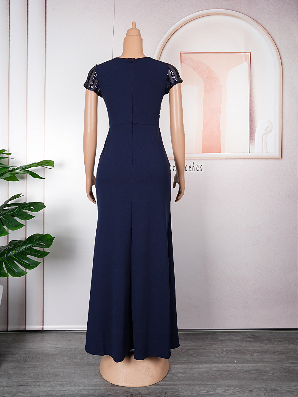 Plus Size African Dress Party Round Neck Solid Dress 19