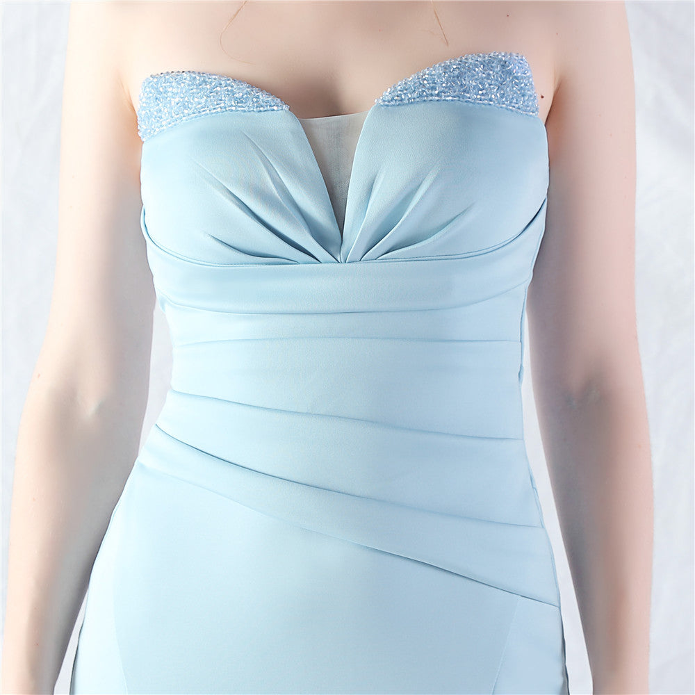 Women Satin Beaded Evening Dress 46