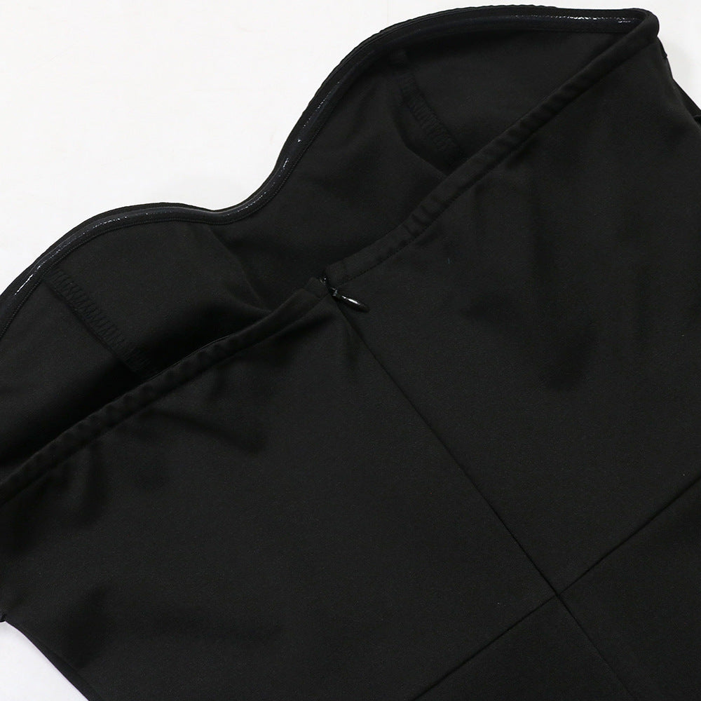 Women sexy Strapless Solid pleated lace Jumpsuit 15