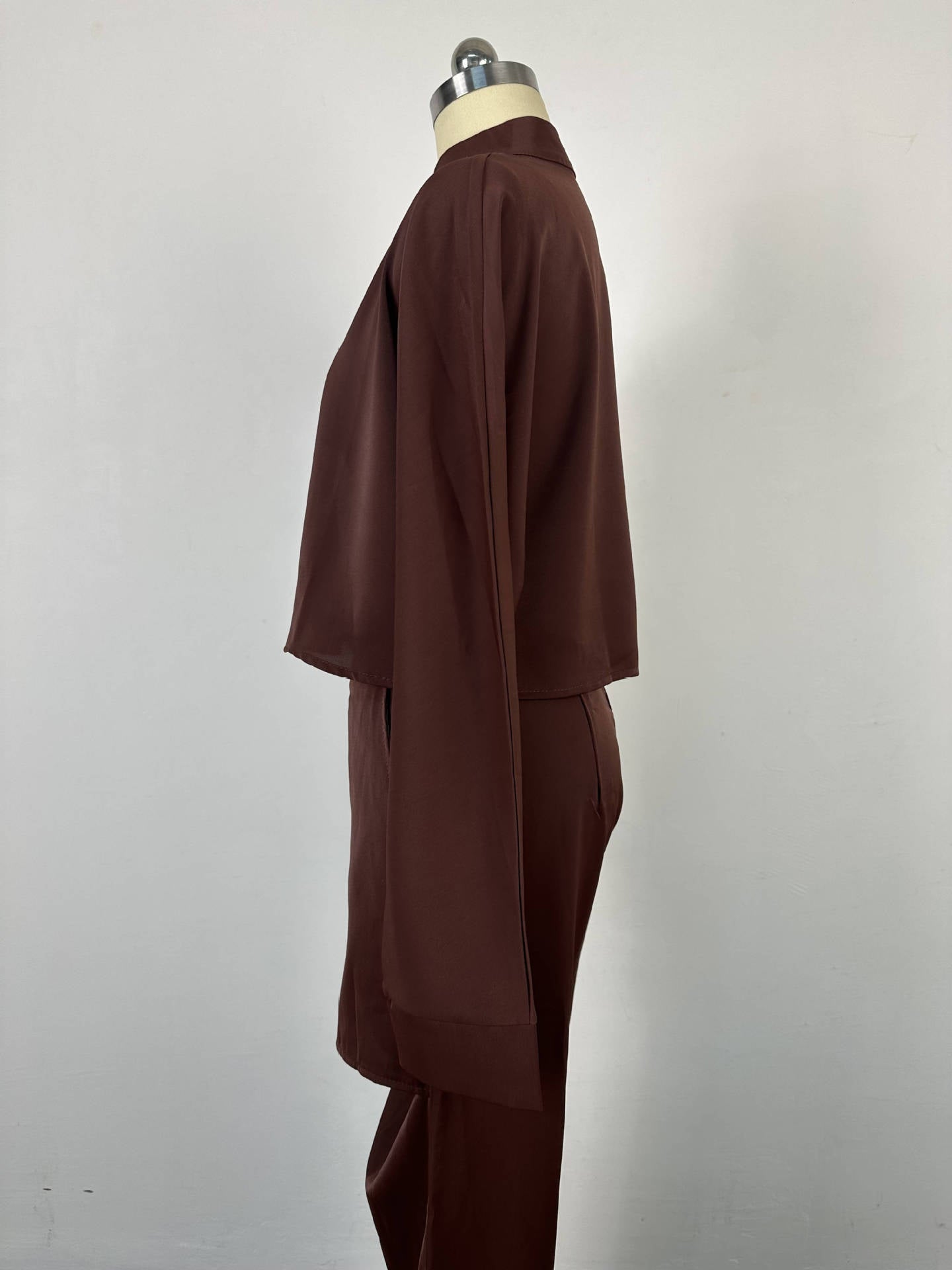 Women Autumn Solid Turndown Collar long-sleeved shirt and wide-leg Pant Casual two-piece set 13