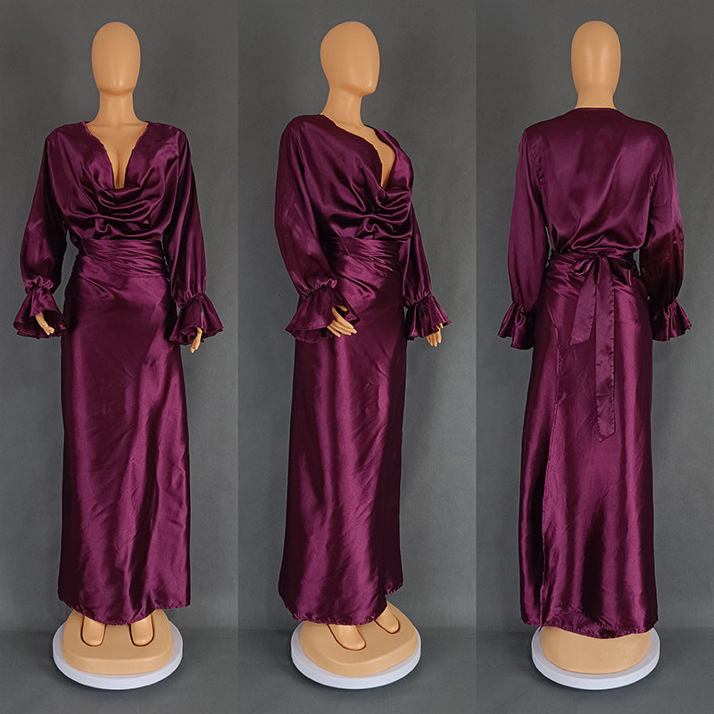 Women's clothing loose long Sleeve top long skirt two-piece set 7