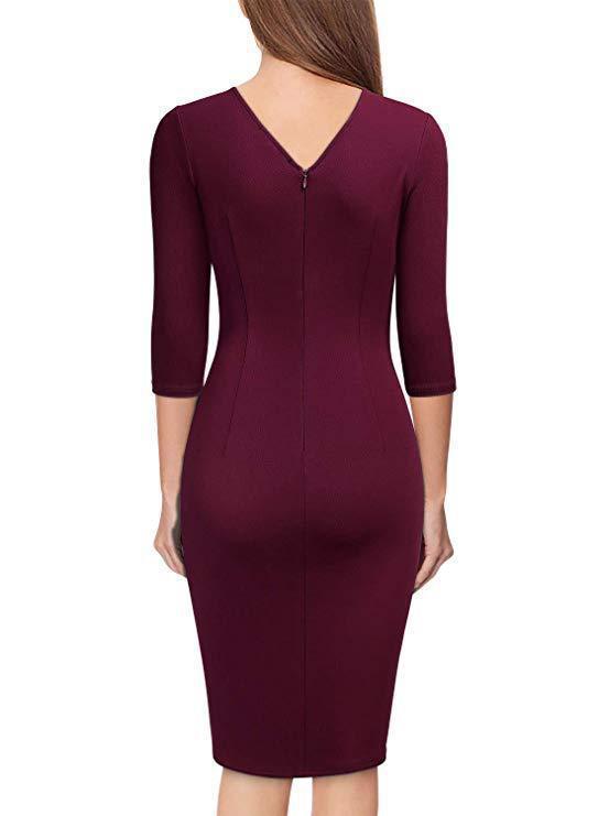 Women three-quarter sleeve v-neck bodycon professional dress 21